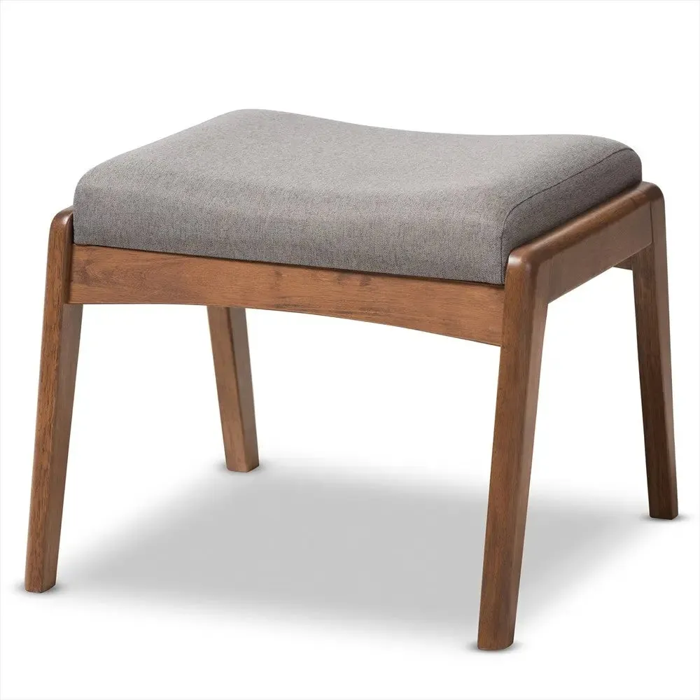 Roman Walnut Wood Finishing/Grey Fabric Upholstered Ottoman