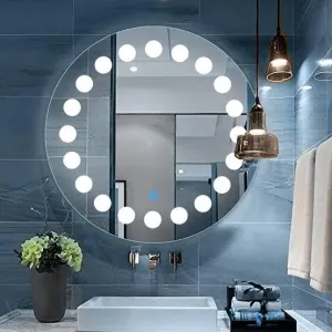 R.S Internationals Moon Gleam Illuminated Round LED Mirror, Dimmable, 3-Color Lighting, Wall Mounted Vanity Mirror (18X18IN)