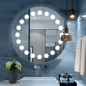 R.S Internationals Moon Gleam Illuminated Round LED Mirror, Dimmable, 3-Color Lighting, Wall Mounted Vanity Mirror 24X24IN