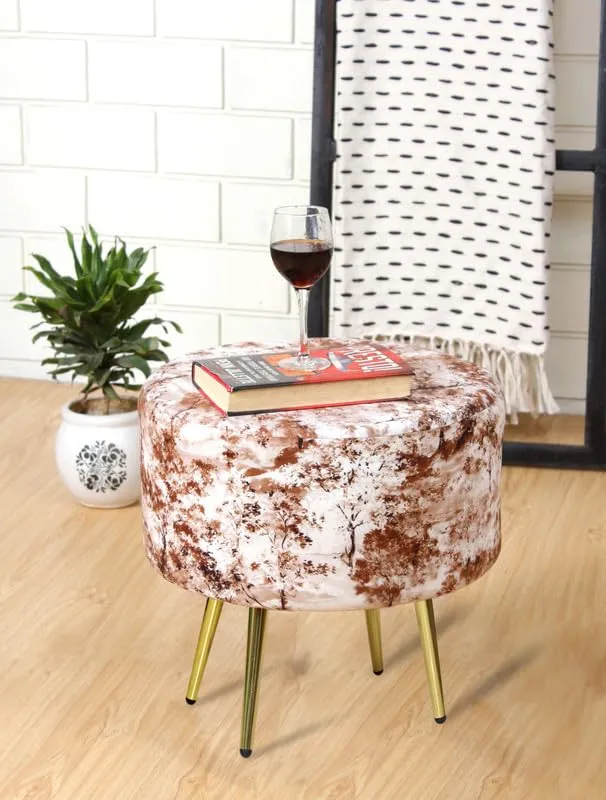 Rugsxerry Furniture Ottoman Pouffe Sitting Mudda Puffy Stool for Living Room Dressing Table Pouf Round Footstool for Home Decor, Printed,16x16x17 Inch, Coffee