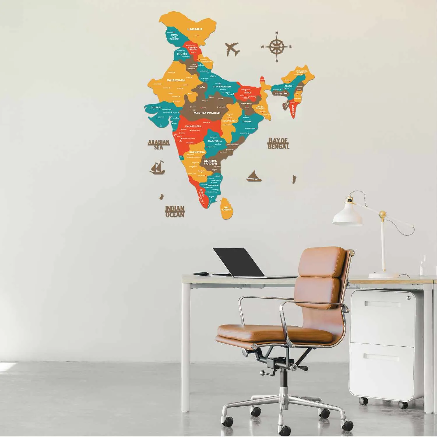 Saffron Wooden India Map for wall | Wooden India map wallart | Map of India |