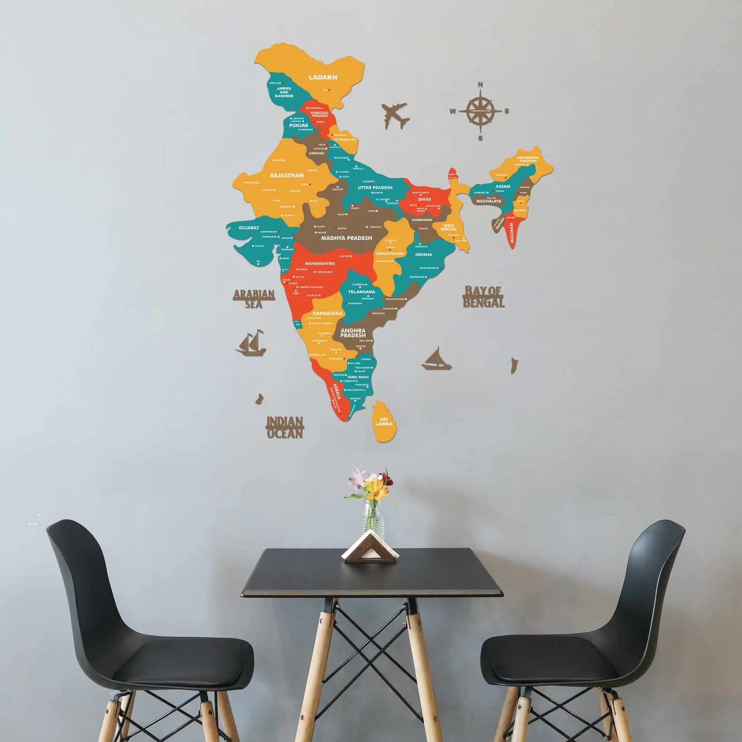 Saffron Wooden India Map for wall | Wooden India map wallart | Map of India |