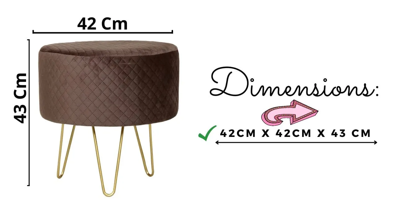 ShadowKart Ottoman Pouffes Sitting Mudda Puffies Stool for Living Room Pouf Dressing Table Puffy Footstool for Office or Home Decoration, Holland Velvet, Metal Leg, 16x16x17 Inch, Coffee