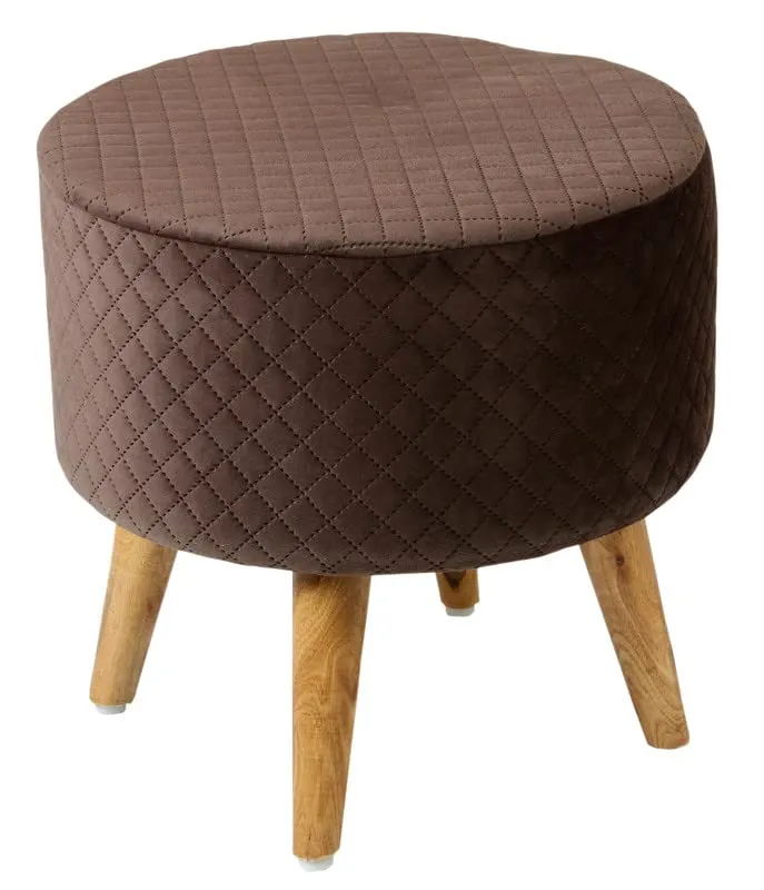 Shadowkart Ottoman Pouffes Sitting Mudda Puffy Stool for Living Room Dressing Table Pouf Round Footstool for Office Home Decor, Check Holland Velvet,16x16x17 Inch, Coffee