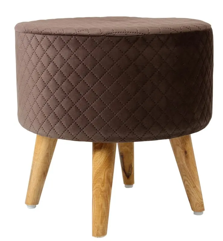 Shadowkart Ottoman Pouffes Sitting Mudda Puffy Stool for Living Room Dressing Table Pouf Round Footstool for Office Home Decor, Check Holland Velvet,16x16x17 Inch, Coffee