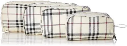 STACKRAID Set of 4 Multipurpose Transparent Travel Pouch Makeup Toiletry Kit Bag Pouch for Women Makeup Organizer Bag Vanity, Shaving Kit Toiletry Bag for Men -(White Checks -2)