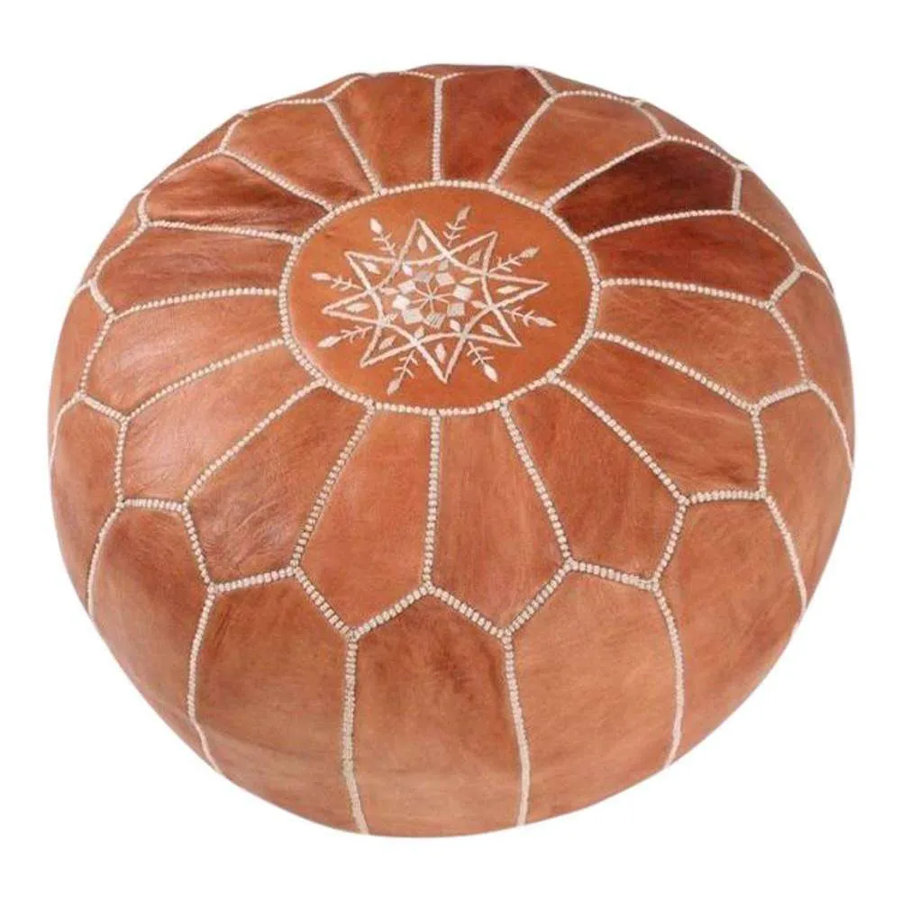 Tan Brown Moroccan Leather Pouf