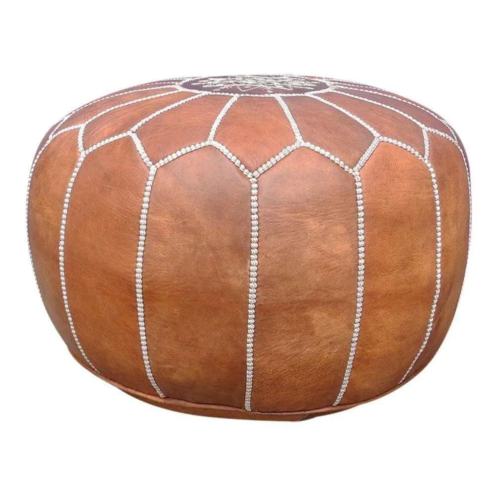 Tan Brown Moroccan Leather Pouf