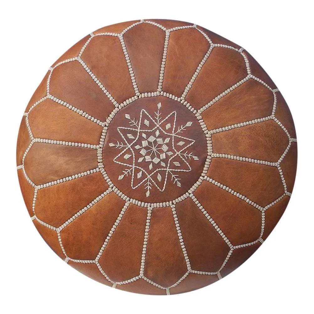 Tan Brown Moroccan Leather Pouf