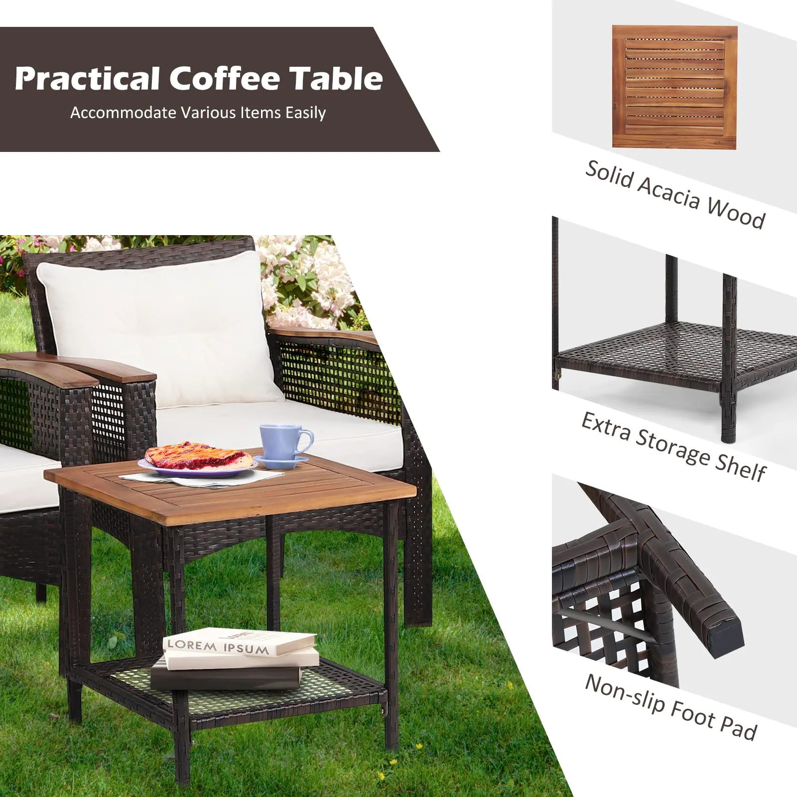 Tangkula 5 Pieces Wicker Patio Furniture Set