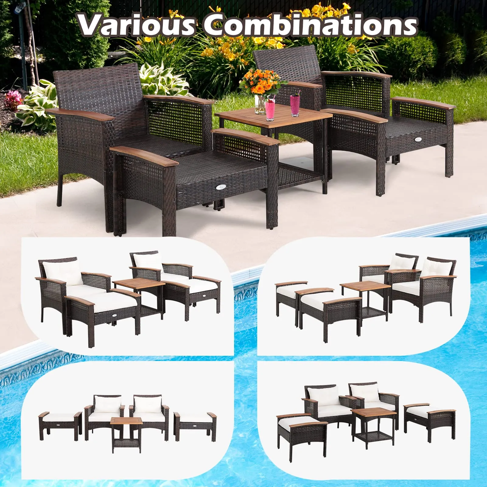 Tangkula 5 Pieces Wicker Patio Furniture Set