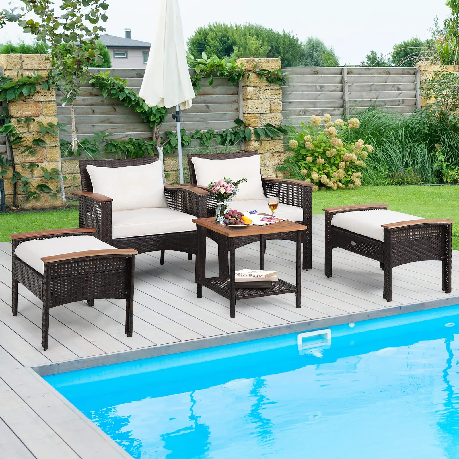 Tangkula 5 Pieces Wicker Patio Furniture Set