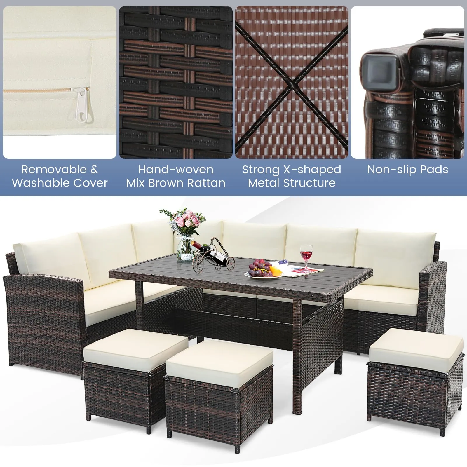 Tangkula 7 Pieces Wicker Patio Furniture Set