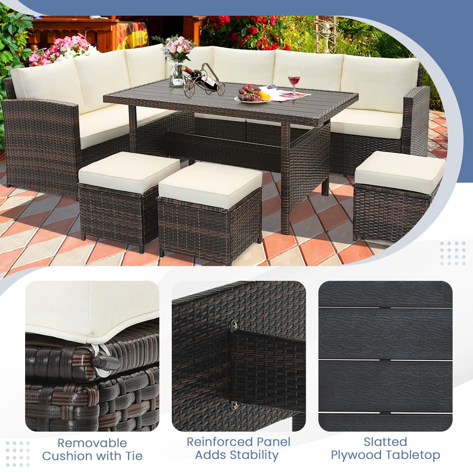 Tangkula 7 Pieces Wicker Patio Furniture Set