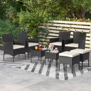 Tangkula 8 Piece Wicker Sofa Set, Patiojoy Outdoor Rattan Sofa Set, Patio Wicker Conversation Set for Backyard, Poolside