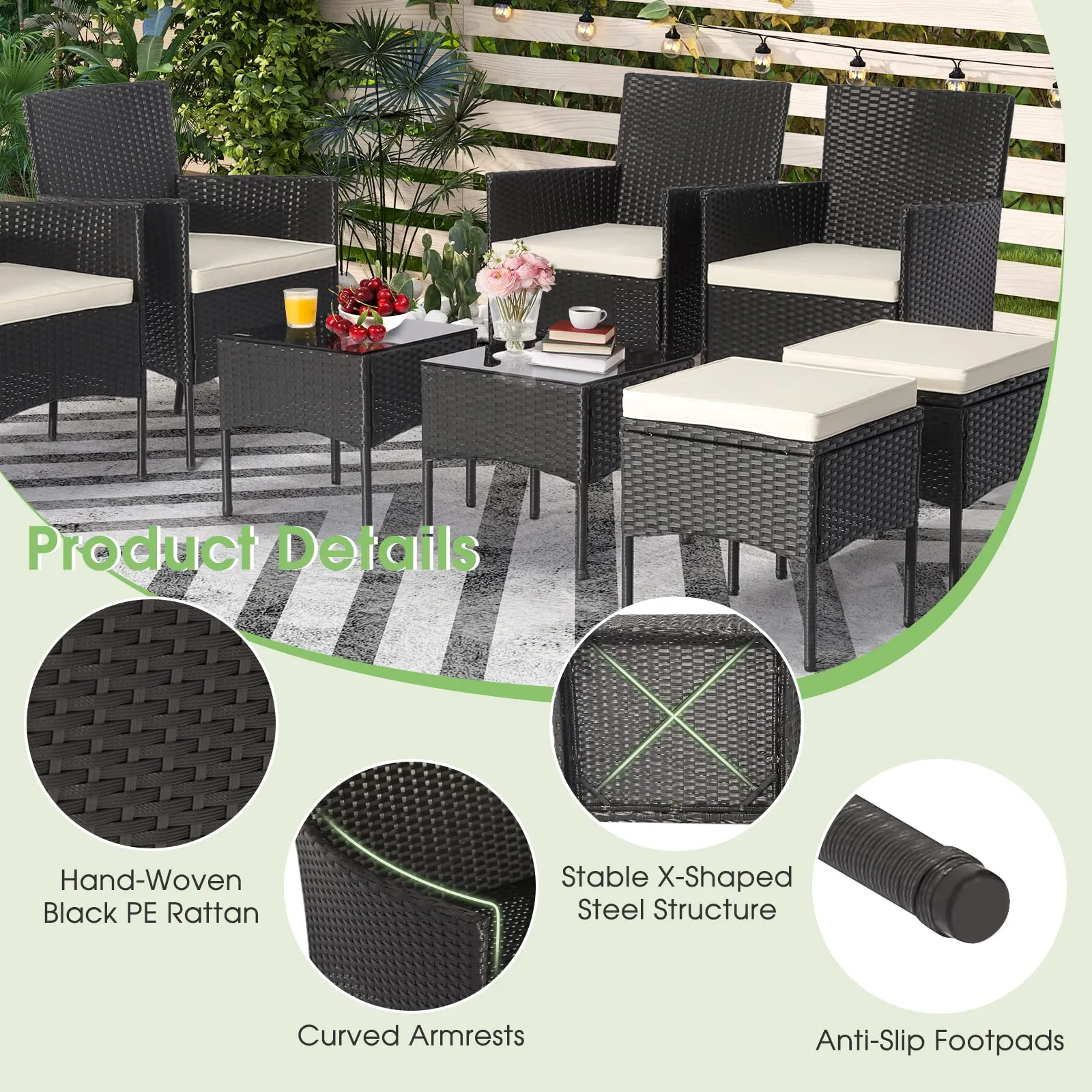 Tangkula 8 Piece Wicker Sofa Set, Patiojoy Outdoor Rattan Sofa Set, Patio Wicker Conversation Set for Backyard, Poolside