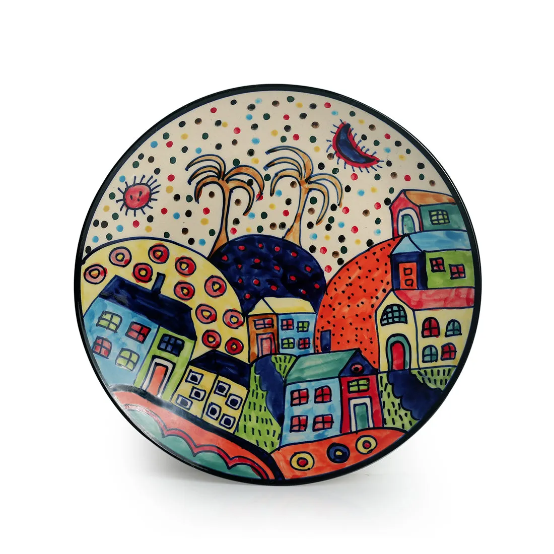 'The Hut Couple' Handpainted Ceramic Dinner Plates (10 Inch, Set Of 2)