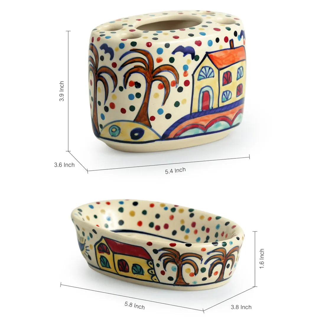 'The Hut Essentials' Handpainted Ceramic Bathroom Accessory (Set Of 3)