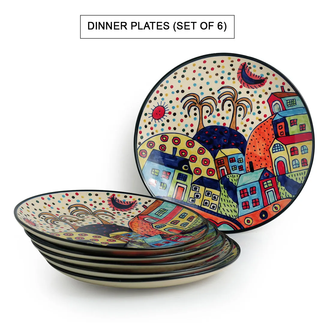 'The Hut Family' Handpainted Ceramic Dinner Plates (10 Inch, Set Of 6)