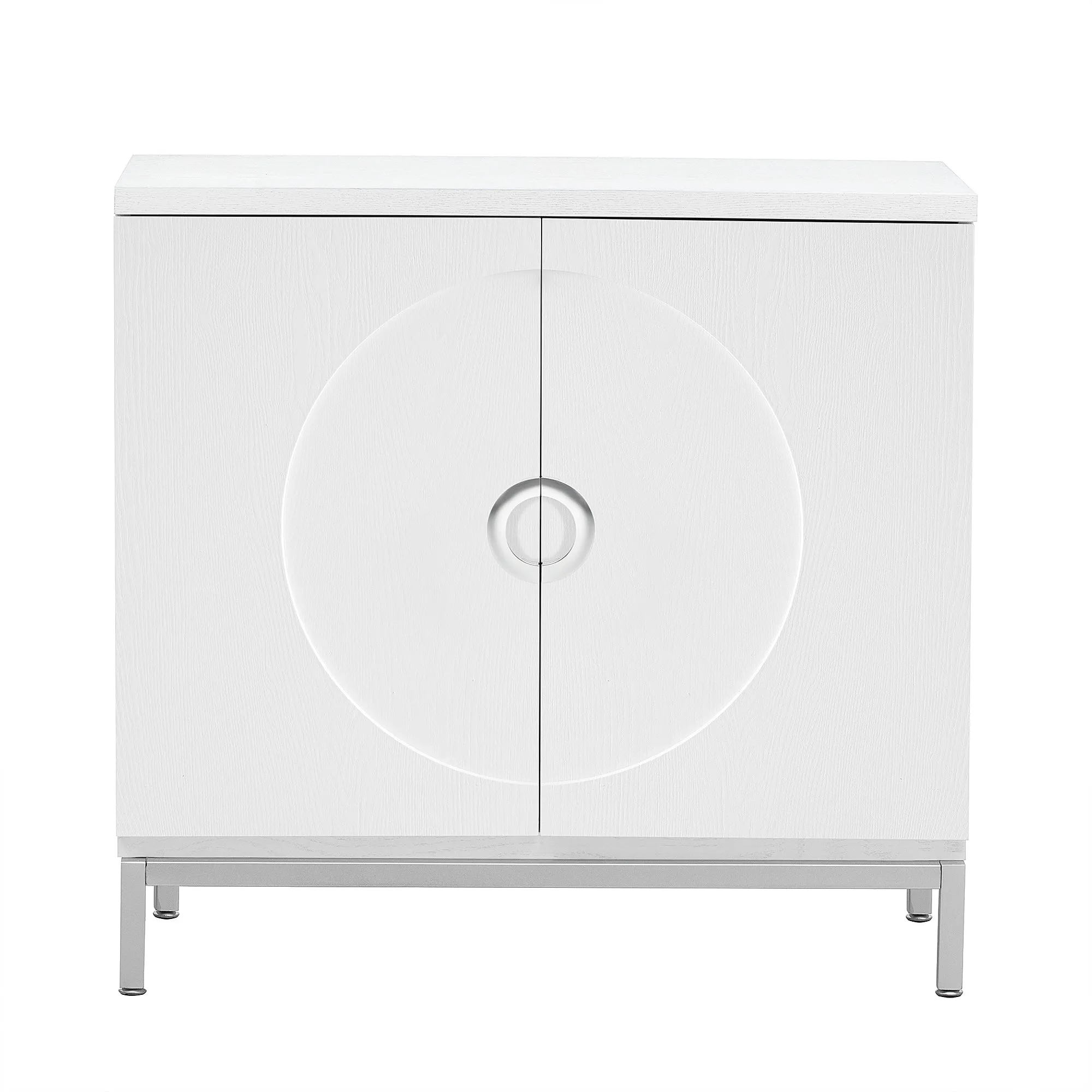 TREXM Simple Storage Cabinet Accent Cabinet with Solid Wood Veneer and Metal Leg Frame for Living Room, Entryway, Dining Room (White)