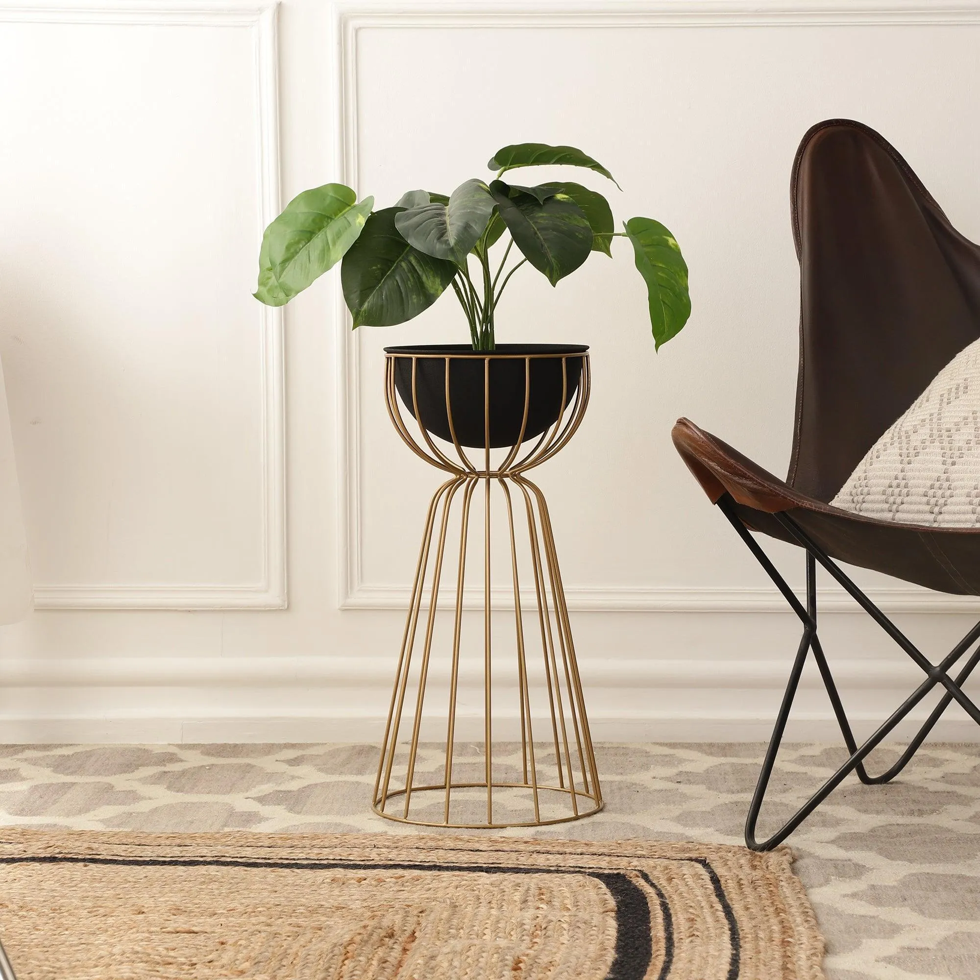 Twin Bloom Floor Planter | Pot Stand  For Home & Office Decor