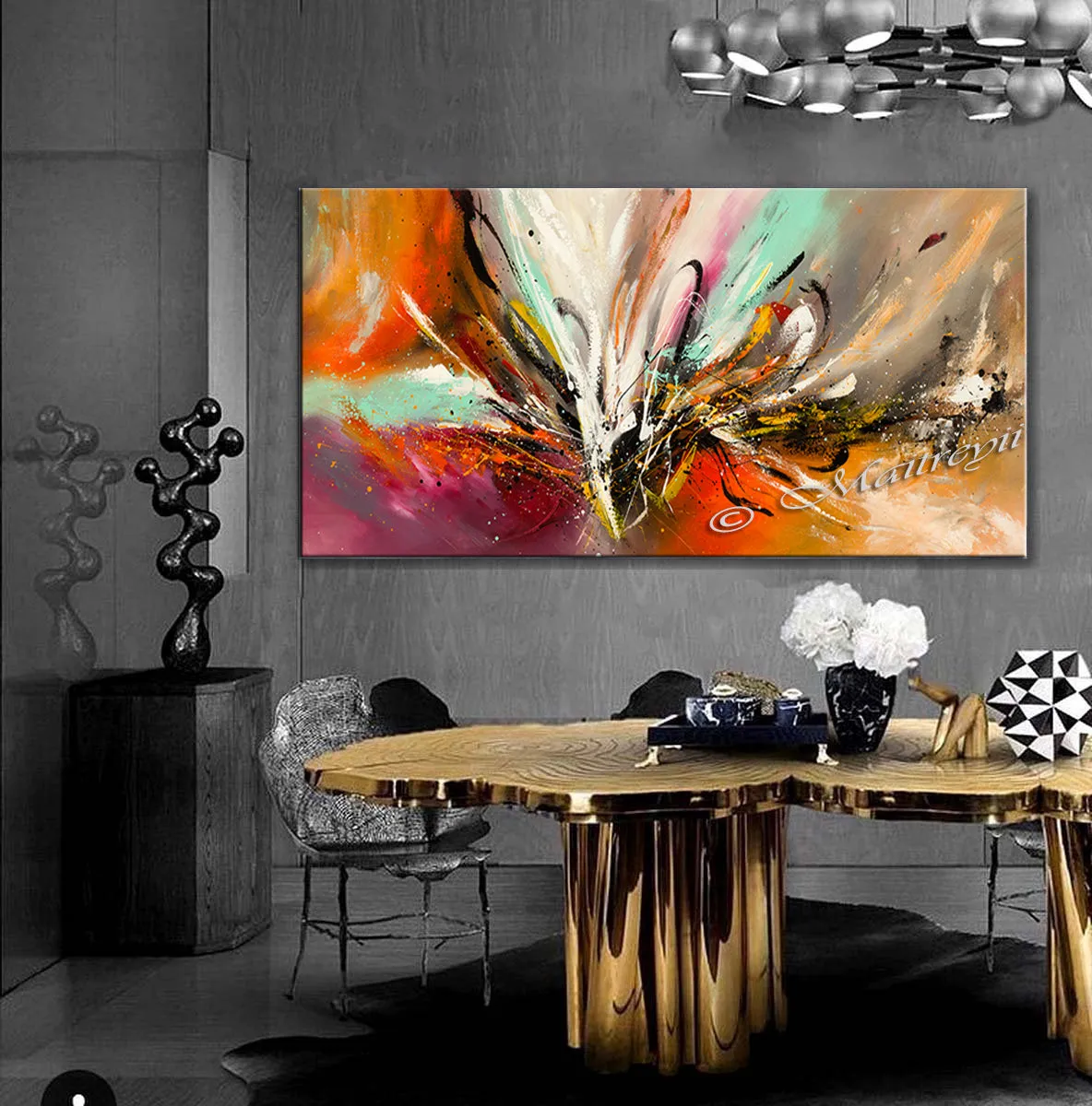 Wall Art Abstract Modern Oil Painting on Canvas Amazing Abstract Gold Flow Painting - Abstract Art 84 (Copy)