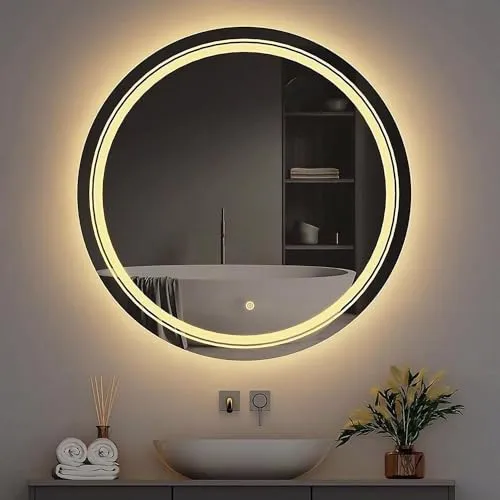 Wall Mounted Round 3D Design Backlit Led Mirror with Touch Sensor | Bathroom Mirror with Led Lights | Stylish Long Mirror for Home Mirror Bedroom Washbasin Lighting Mirror (Triple Light, 18 x 18 Inch)