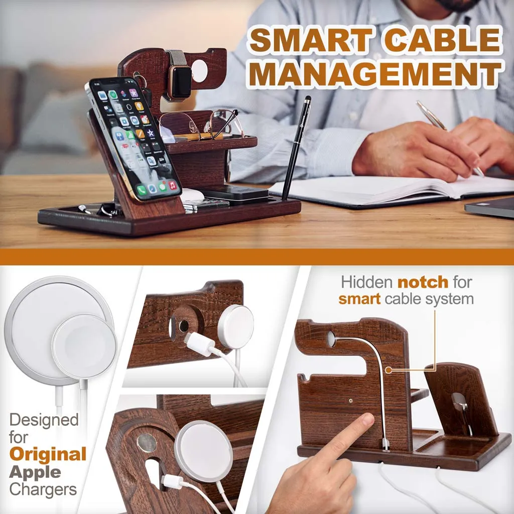 Wood Phone Docking Station Mag Safe Brown