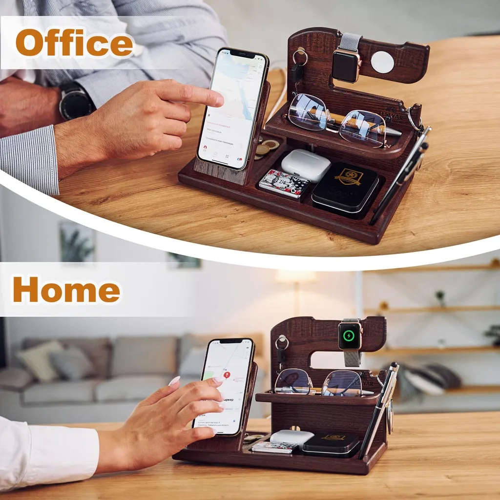 Wood Phone Docking Station Mag Safe Brown