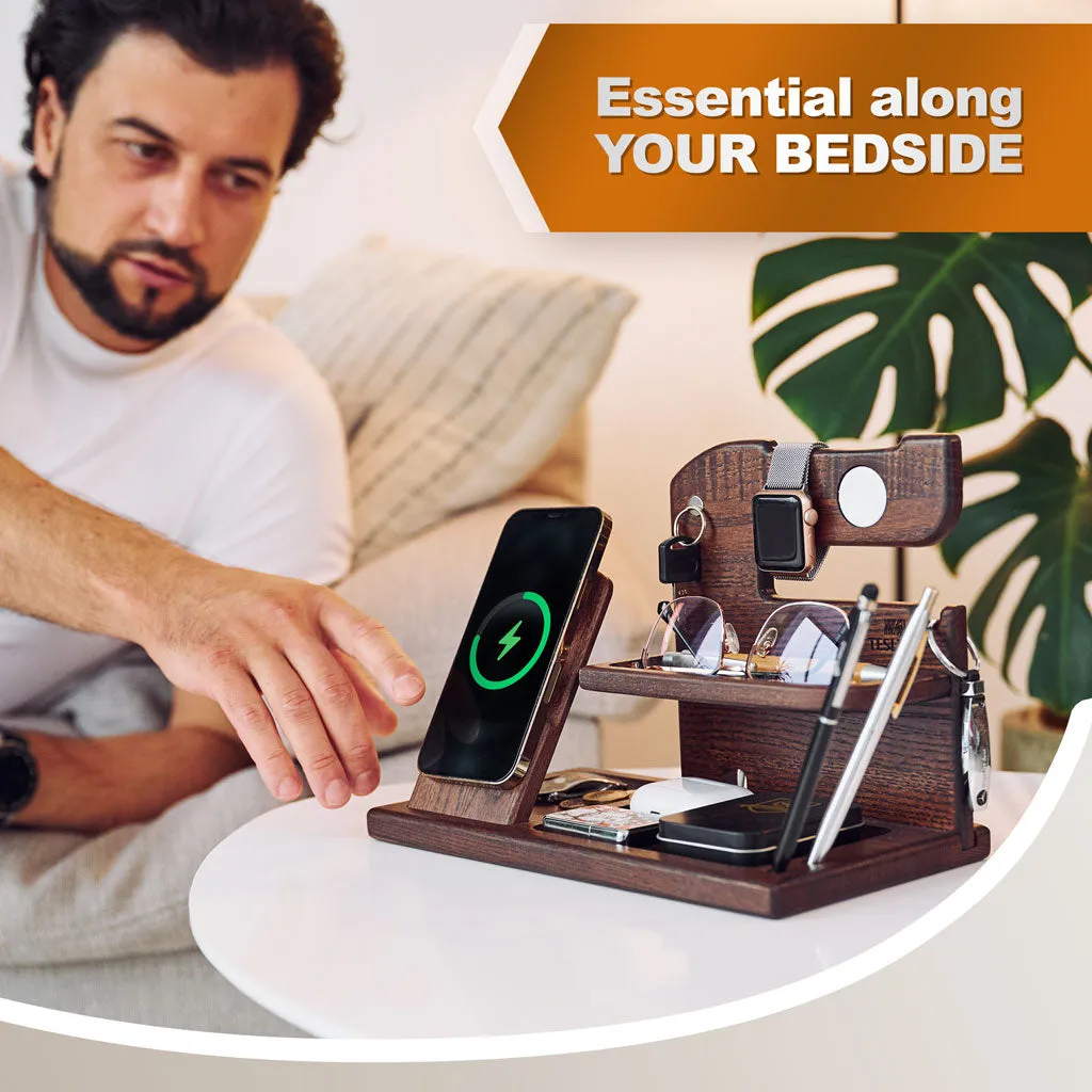 Wood Phone Docking Station Mag Safe Brown