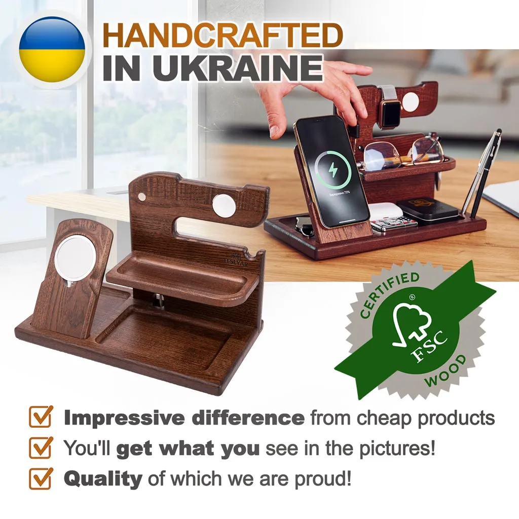 Wood Phone Docking Station Mag Safe Brown