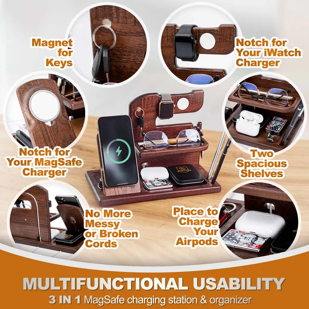 Wood Phone Docking Station Mag Safe Brown