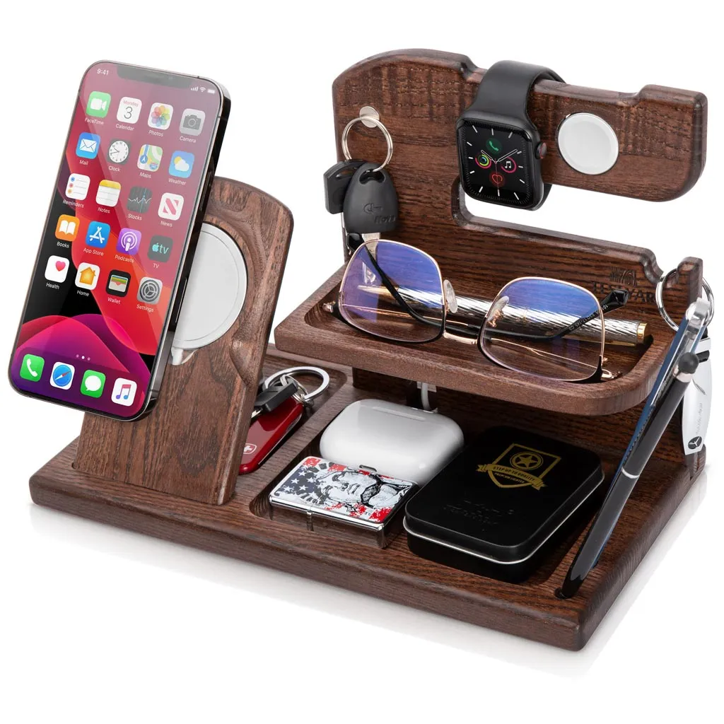 Wood Phone Docking Station Mag Safe Brown